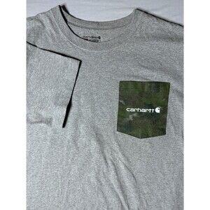 Carhartt T-Shirt Mens L Gray Relaxed Fit Heavyweight Short Sleeve Camo Pocket